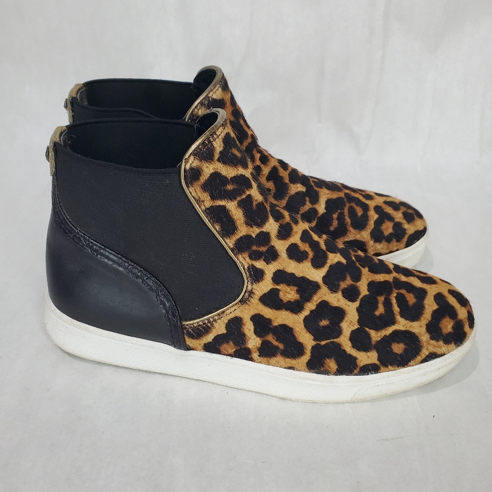 SAM EDELMAN MARGOT High Top Slip On Sneaker Shoe Dyed Real Cow Fur Leopard Print - Picture 6 of 14